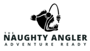 The Naughty Angler logo with angler fish and “Adventure Ready” tagline