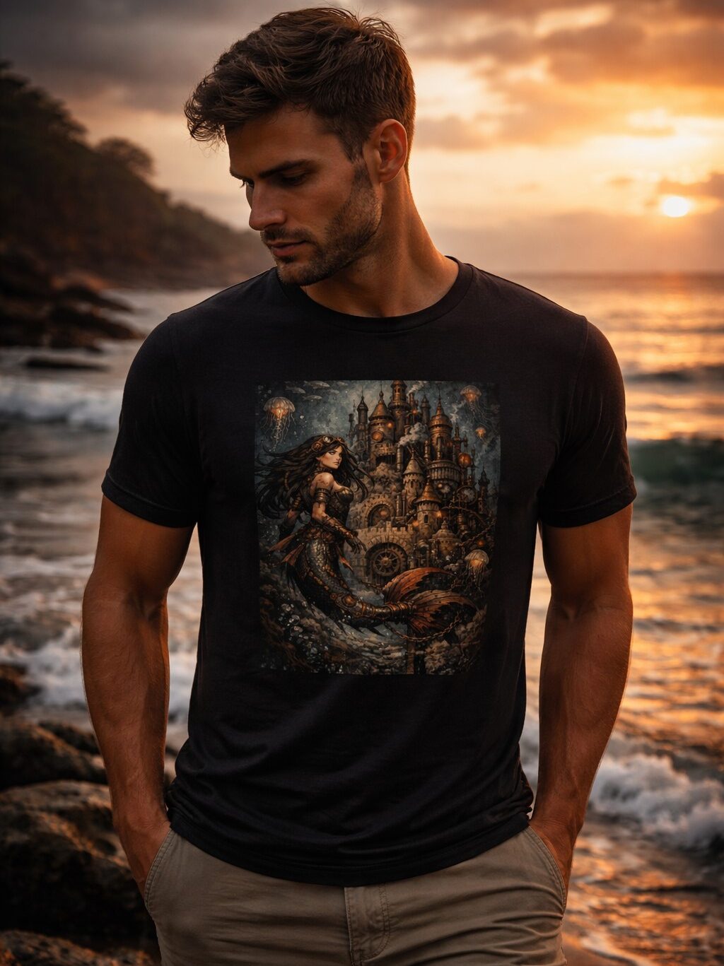 black clockwork mermaid graphic tee jpg