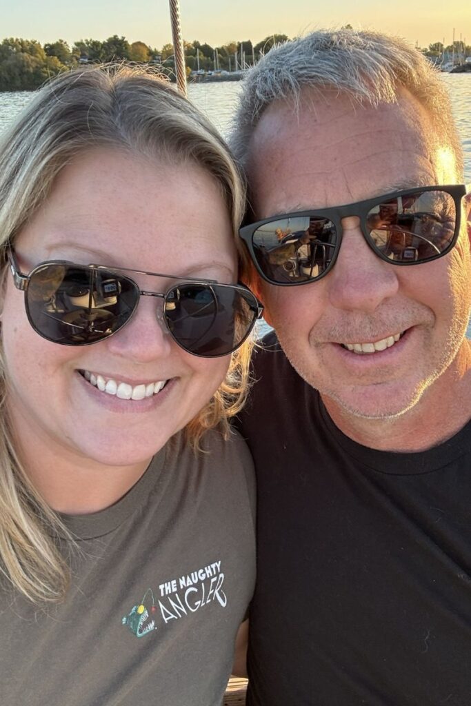 Graham and Natosha sailing together aboard SV Naughty Angler